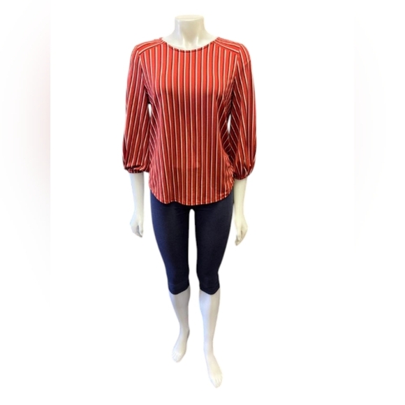 Adrianna Papell EUC Blouse 3/4 Sleeve Orange Stripped Size Small - Picture 2 of 8